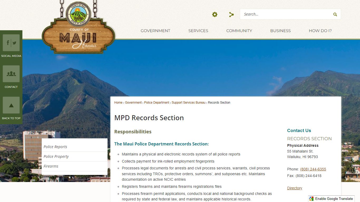 MPD Records Section | Maui County, HI - Official Website