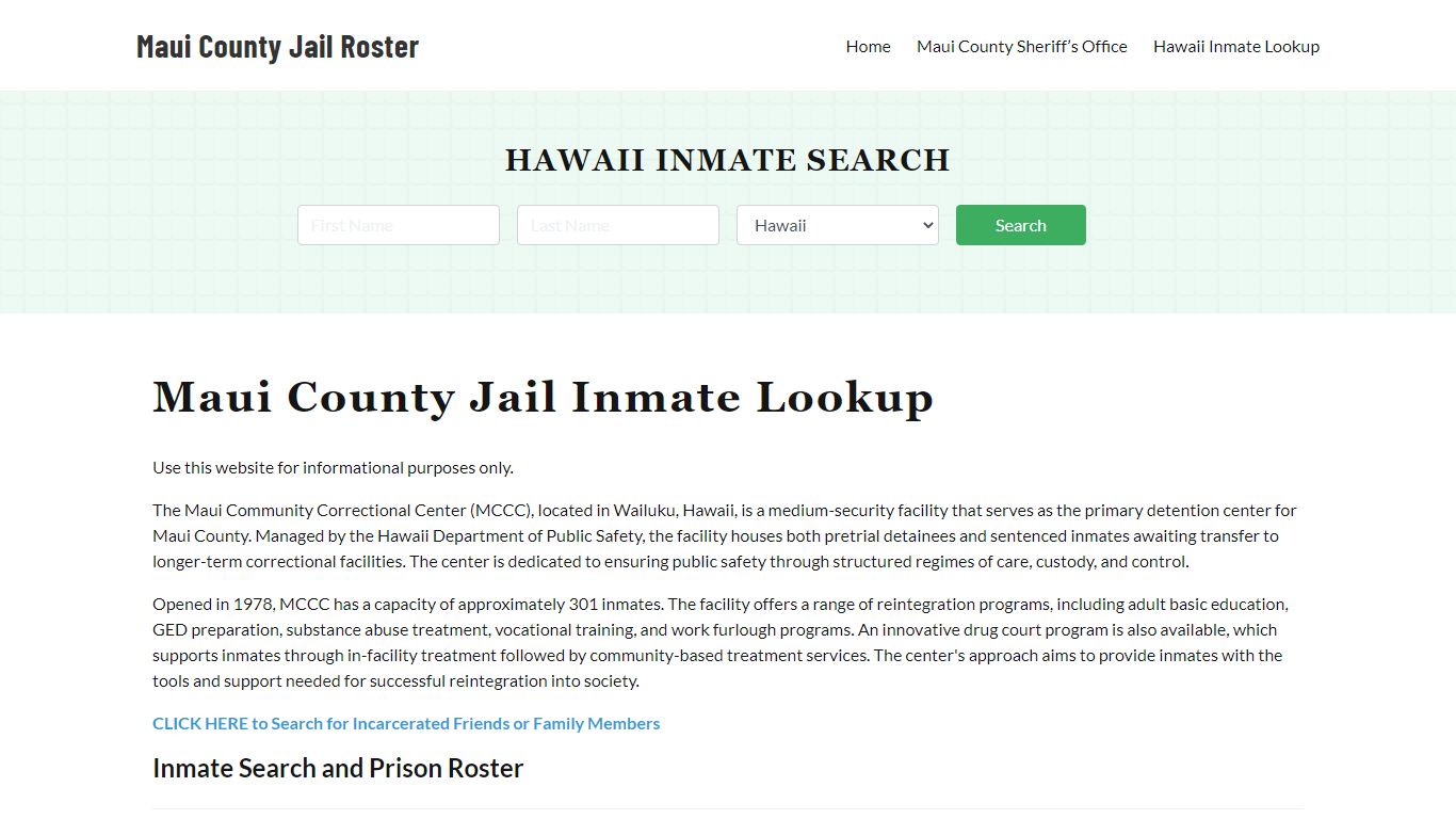 Maui County Jail Roster Lookup, HI, Inmate Search