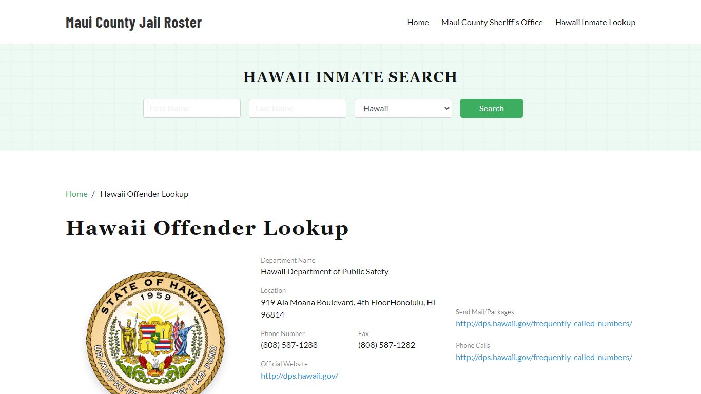 Hawaii Inmate Search, Jail Rosters - Maui County Jail