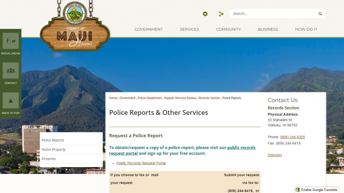 Police Reports & Other Services | Maui County, HI - Official Website